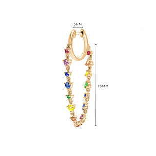 Huggie with Rainbow Chain with Coloured Gemstones
