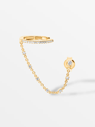 Enkele Ovale Ear Cuff met diamanten ketting in geelgoud