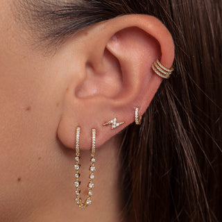Double Diamond Huggie with Diamond Chain