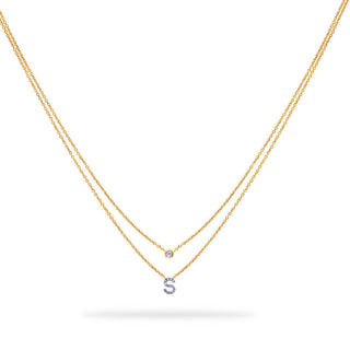 Layered Initial Necklace with Diamonds