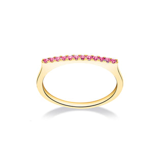 Stapelbare bar ring met roze saffieren