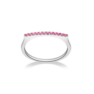 Stapelbare bar ring met roze saffieren