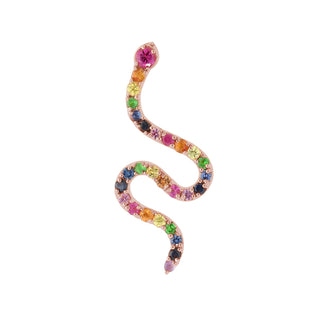 Enkele regenboog slangen oorknop met gekleurde edelstenen