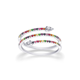 Regenboog slangenring met diamanten en gekleurde edelstenen