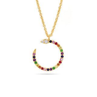 Rainbow snakey ketting met diamanten en gekleurde edelstenen