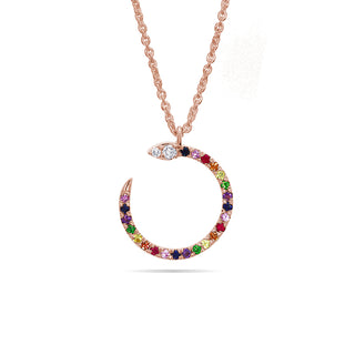 Rainbow snakey ketting met diamanten en gekleurde edelstenen