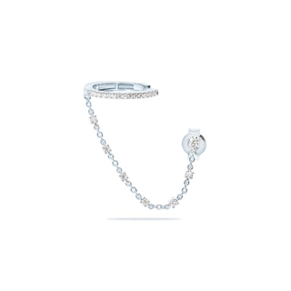 Enkele Ovale Ear Cuff met diamanten ketting in geelgoud