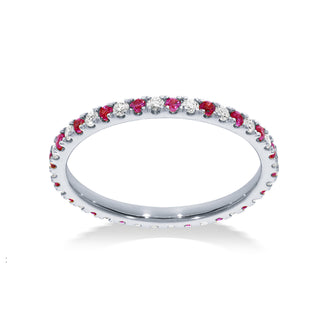 Eternity stapelbare ring met diamanten en roze saffieren