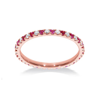 Eternity stapelbare ring met diamanten en roze saffieren