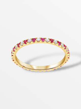 Eternity stapelbare ring met diamanten en roze saffieren