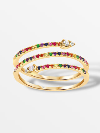 Regenboog slangenring met diamanten en gekleurde edelstenen