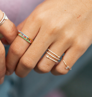 Stackable Bar Ring with Green Garnets