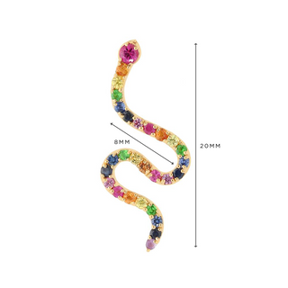 Enkele regenboog slangen oorknop met gekleurde edelstenen