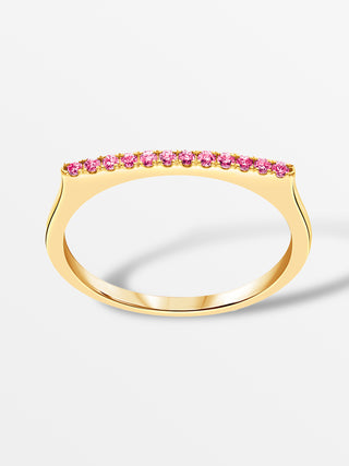 Stapelbare bar ring met roze saffieren