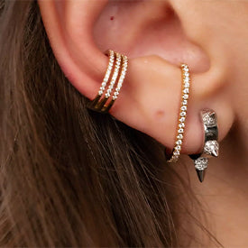 Triple Wrap Ear Cuff in geel goud met diamanten