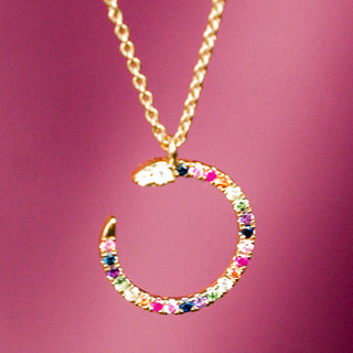 Rainbow snakey ketting met diamanten en gekleurde edelstenen
