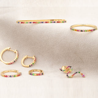 Rainbow Snakey Ear Stud with Coloured Gemstones