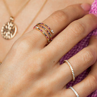 Rainbow Snakey Ring with Diamonds & Coloured Gemstones